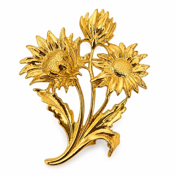 Avon Jewelry - Vintage Avon Gold Tone Floral Brooch Pin Daisies Sunflowers Summer Boho Bohemian